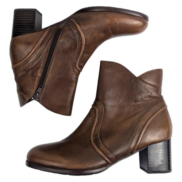 Anthropologie Everybody by BZ Moda Brown Leather Ankle Booties S - Picture 1 of 8